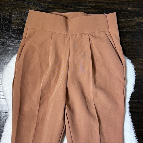 Tan High Rise Straight Leg Trouser Pants - Picture 2 of 8